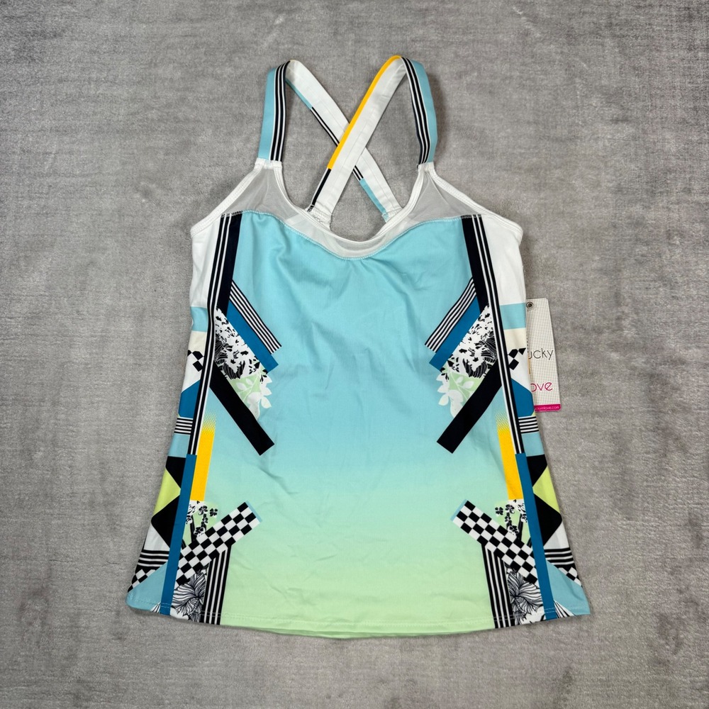 Lucky in Love Tank Top Womens XS Blue Ombre Geometric Vaportex Tennis Activewear